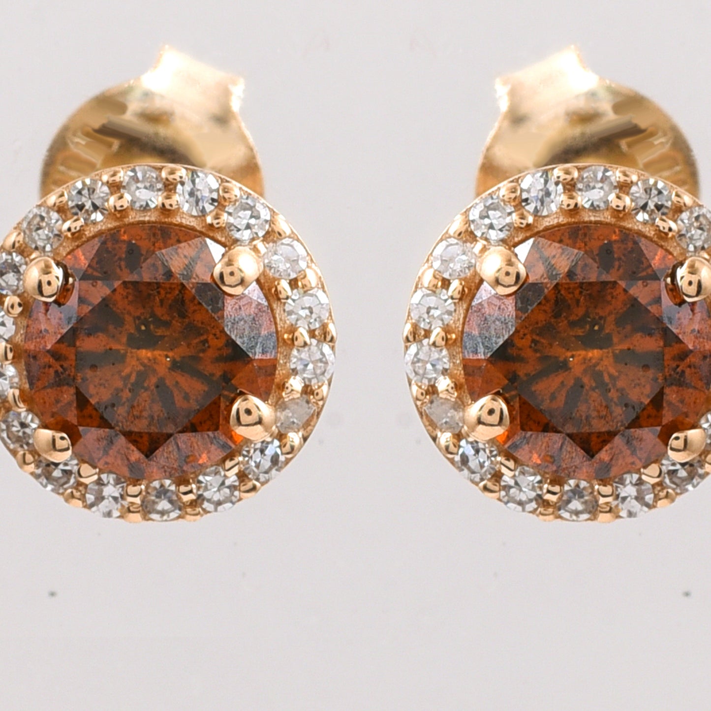 1.09 Ct Round Red Diamond 14K Gold Earrings