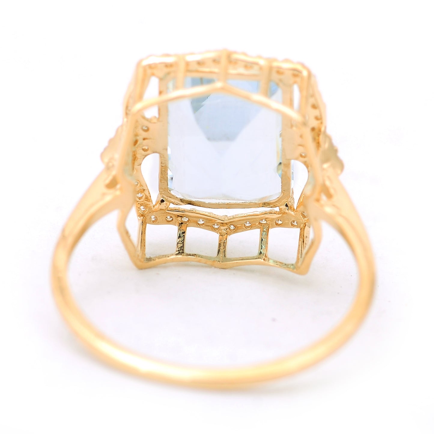 3.64 Ct Octagon Step Cut Natural Aquamarine 14K Gold Ring