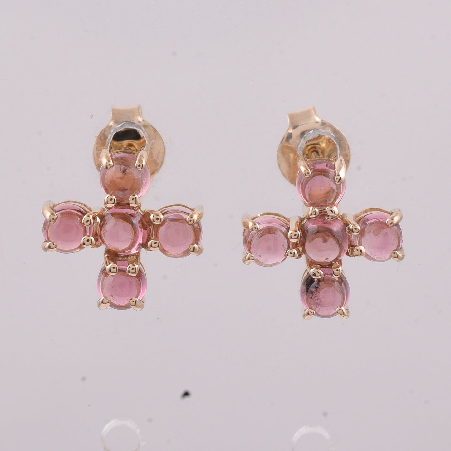 1.42 Ct Round Cabochon Cut Natural Pink Tourmaline 14K Gold Earrings