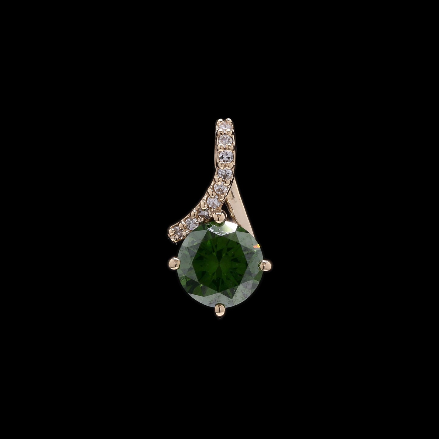 0.62 Ct Round Green Diamond 14K Gold Pendant