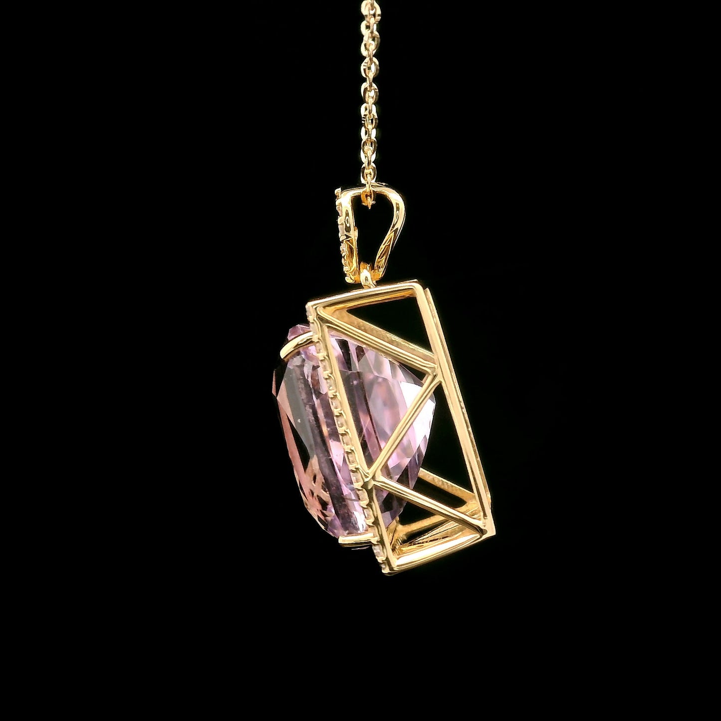 9.69 Ct Cushion Kunzite 14K Gold Pendant