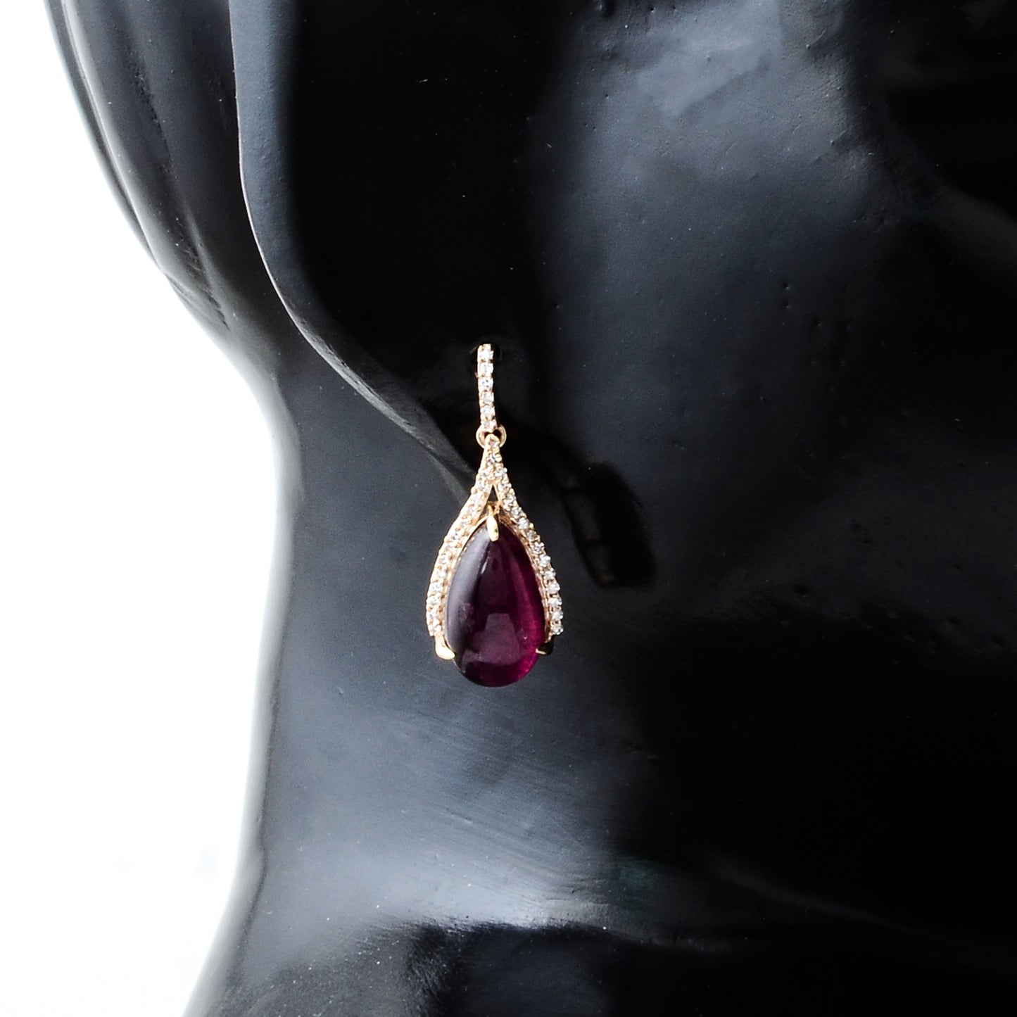 7.75 Ct Pear Cabochon Natural Tourmaline 14K Gold Earrings