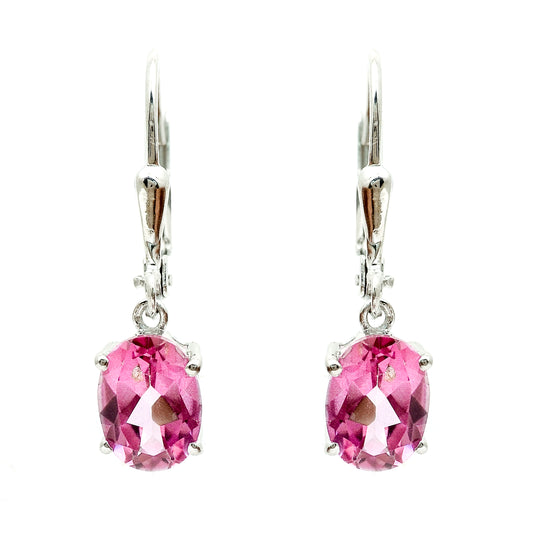 3.16 Ct Oval Pink Topaz 925 Sterling Silver Earrings