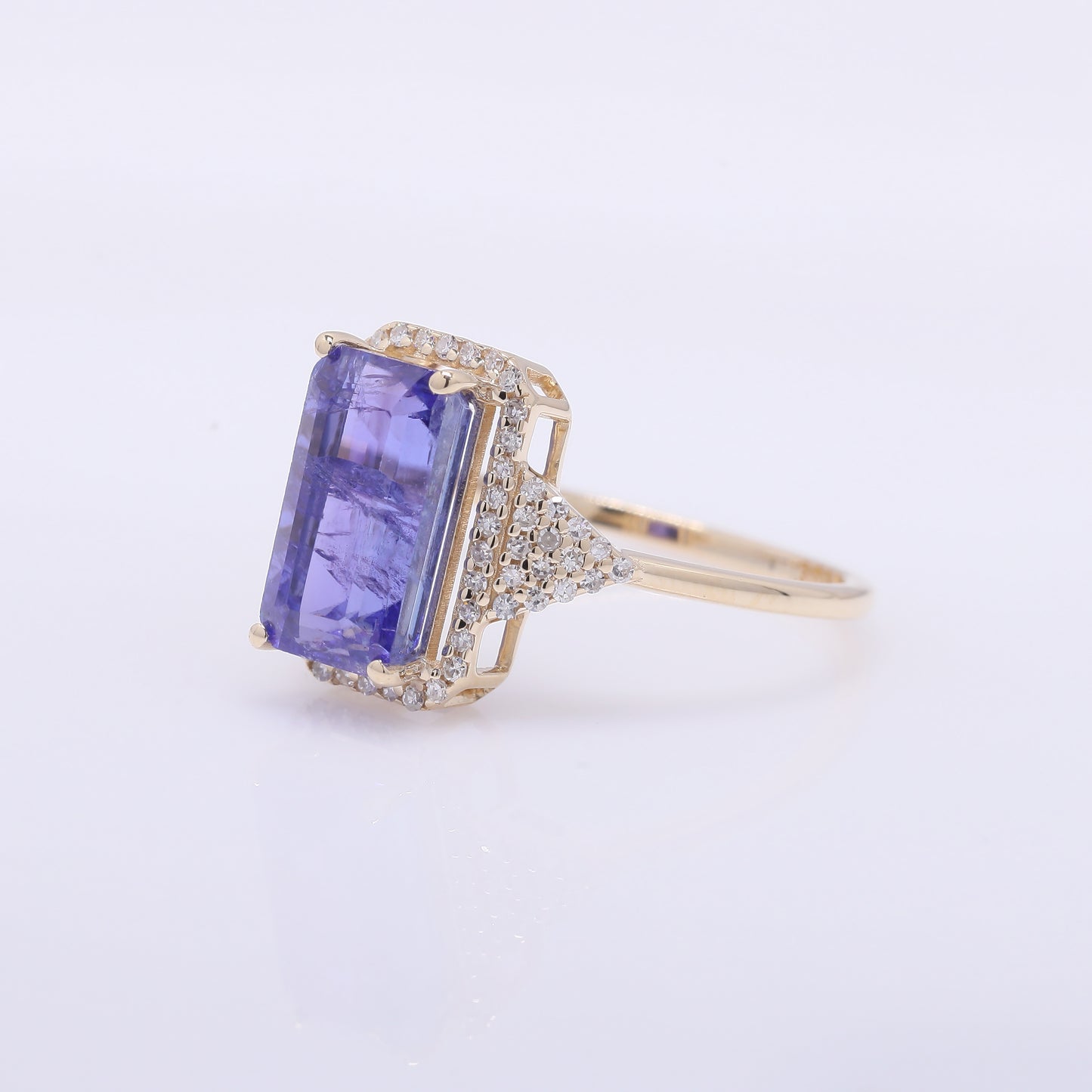 3.88 Ct Octagon Step Cut Natural Tanzanite 14K Gold Ring