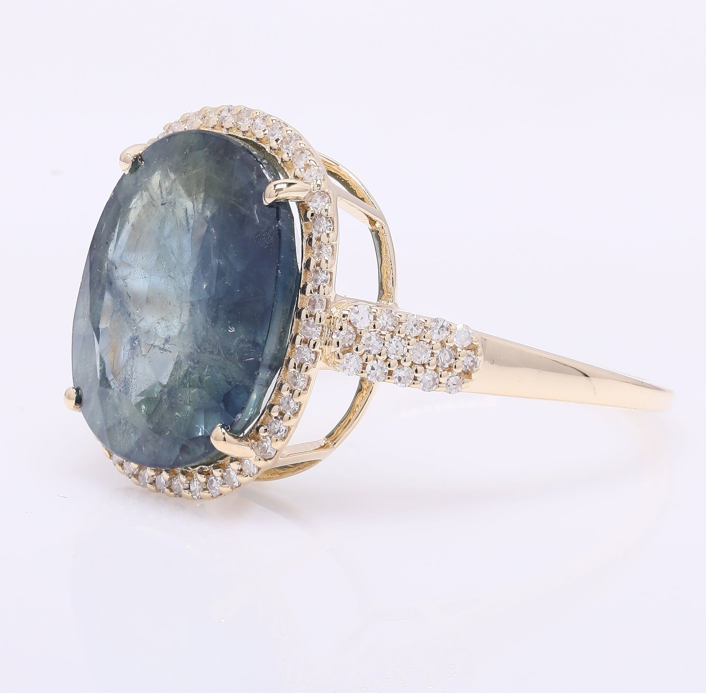 8.76 Ct Cushion Mixed Cut Natural Sapphire 14K Gold Ring