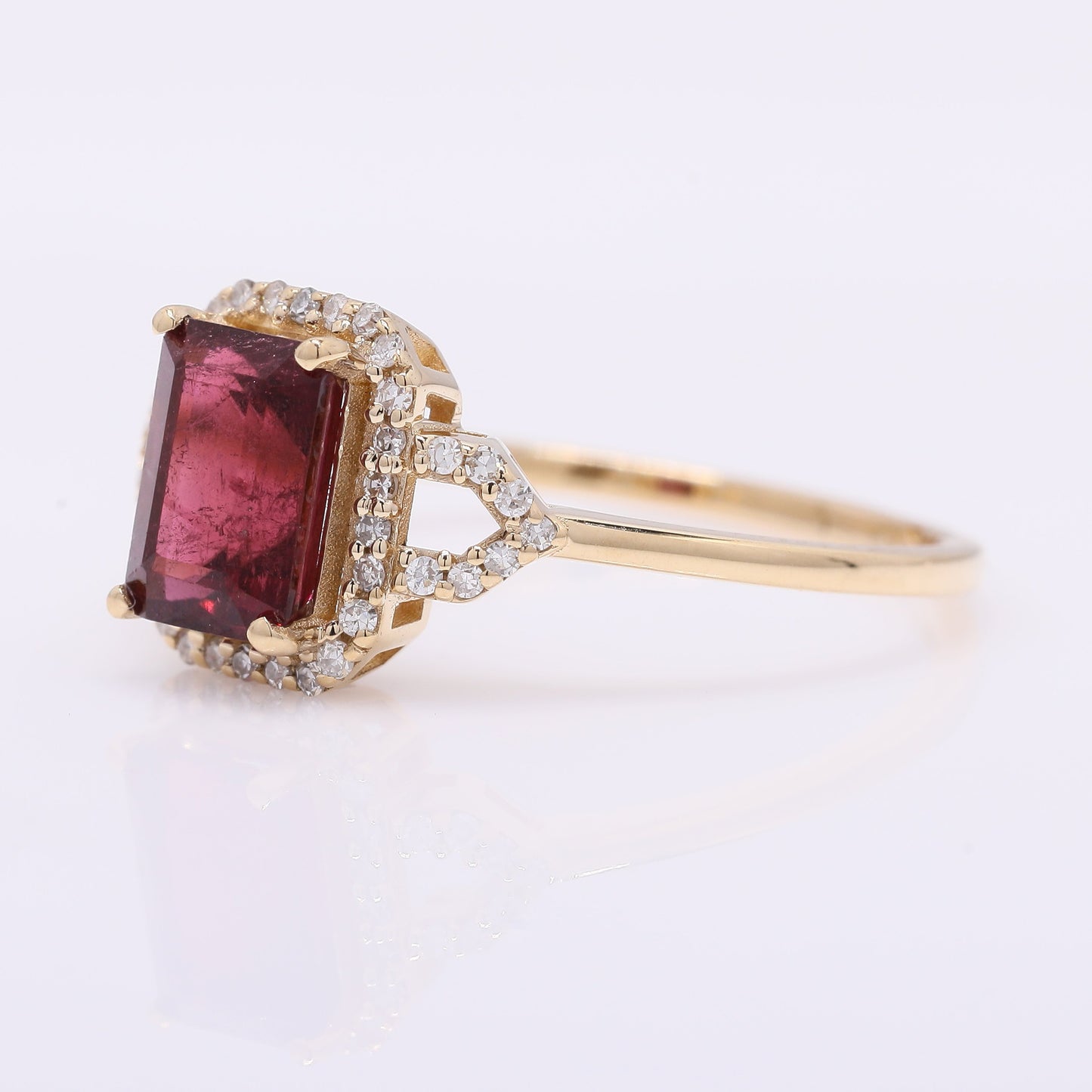 1.42 Ct Octagon Step Cut Natural Rubellite 14K Gold Ring