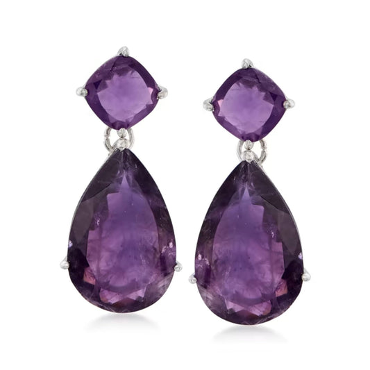 20.00 ctw Amethyst Drop Earrings in Sterling Silver