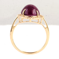 3.31 Ct Oval Cabochon Natural Corundum Ruby 14K Gold Ring