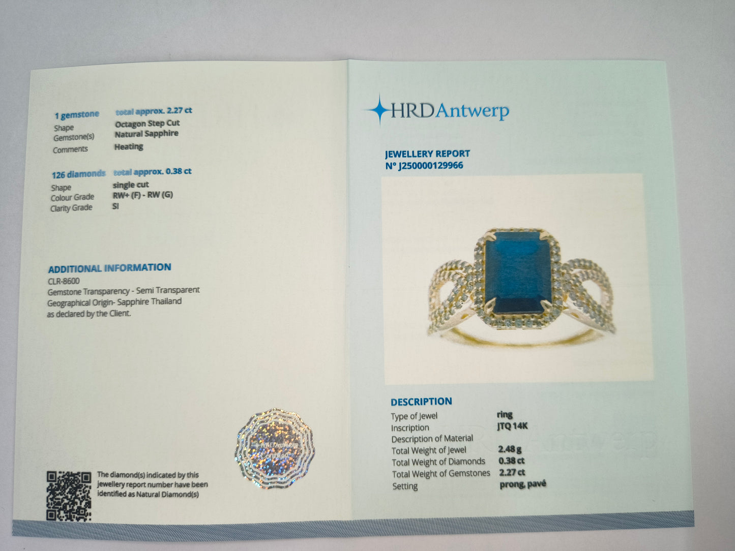 2.65 Ct Octagon Natural Sapphire 14K Gold Ring