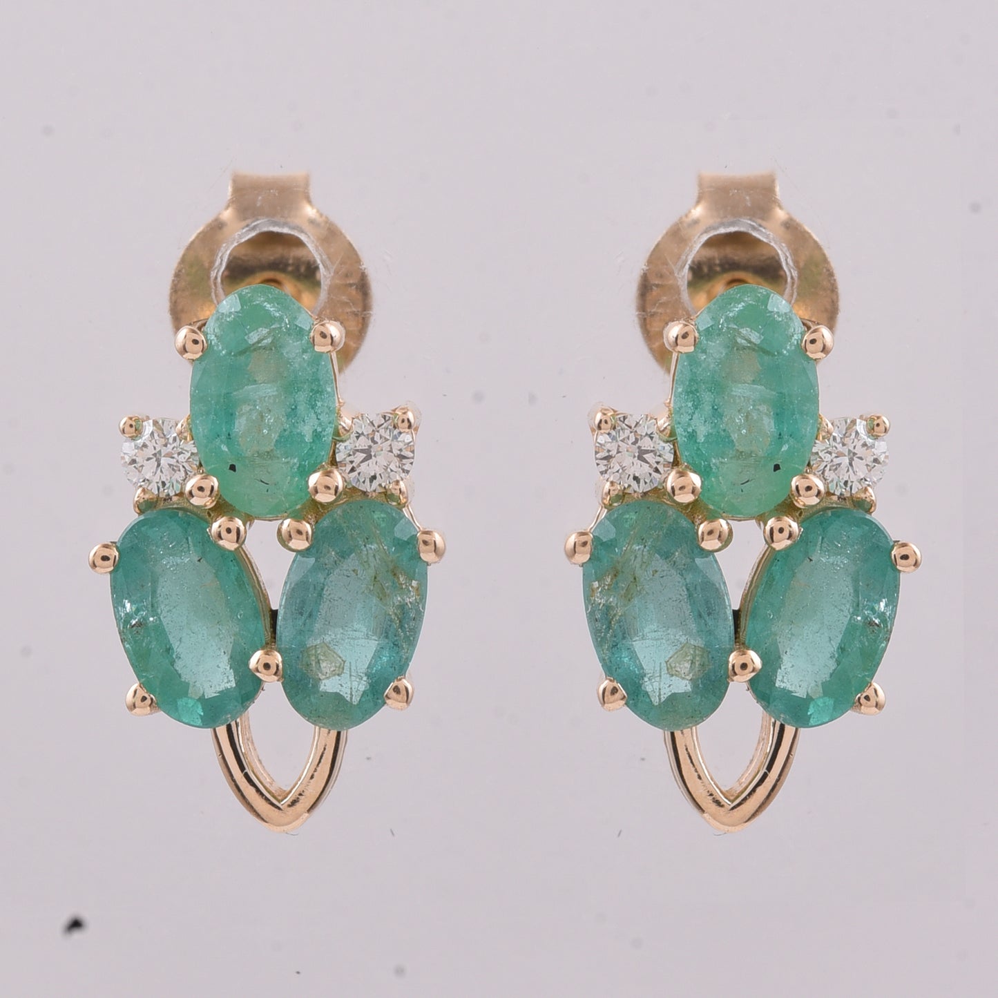 1.53 Ct Oval Natural Emerald 14K Gold Earrings