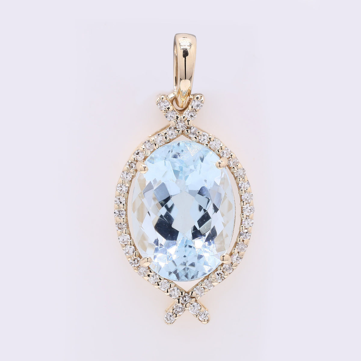 3.28 Ct Oval Mixed Cut Natural Aquamarine 14K Gold Pendant