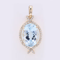 3.28 Ct Oval Mixed Cut Natural Aquamarine 14K Gold Pendant