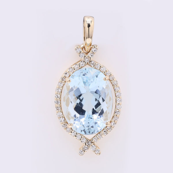 3.28 Ct Oval Mixed Cut Natural Aquamarine 14K Gold Pendant