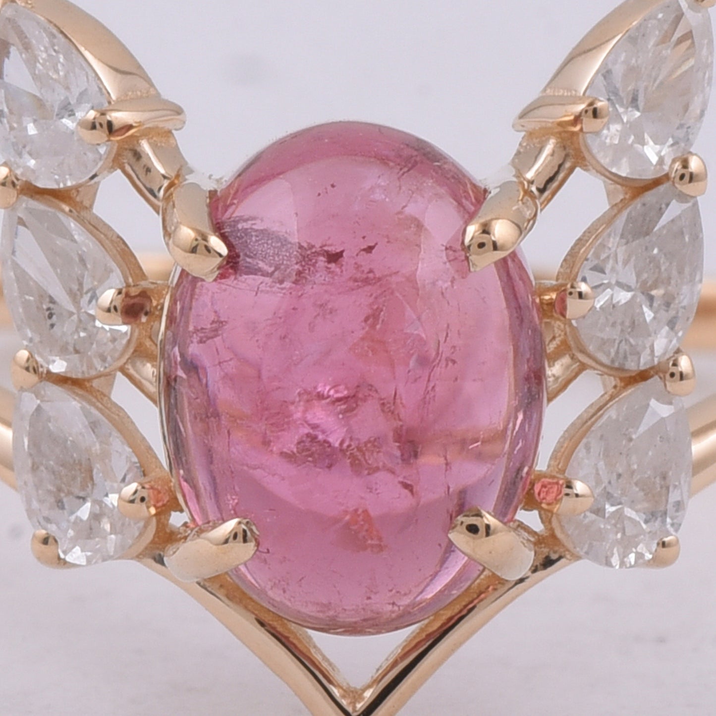 2.11 Ct Oval Cabochon Cut Natural Pink Tourmaline 14K Gold Ring