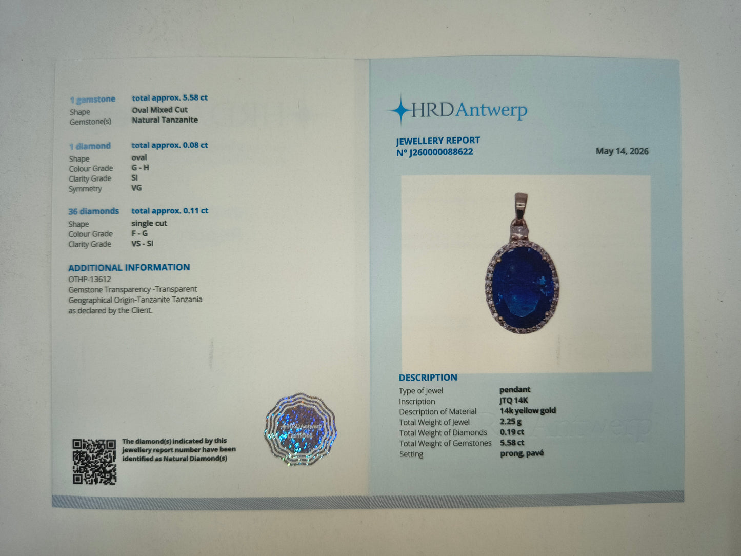 1.10 Ct Oval Mixed Cut Natural Tanzanite 14K Gold Pendant
