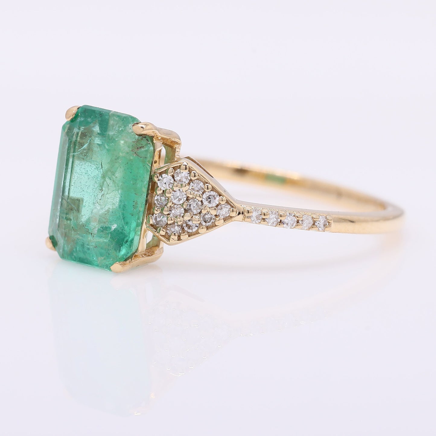 2.15 Ct Octagon Step Cut Natural Emerald 14K Gold Ring
