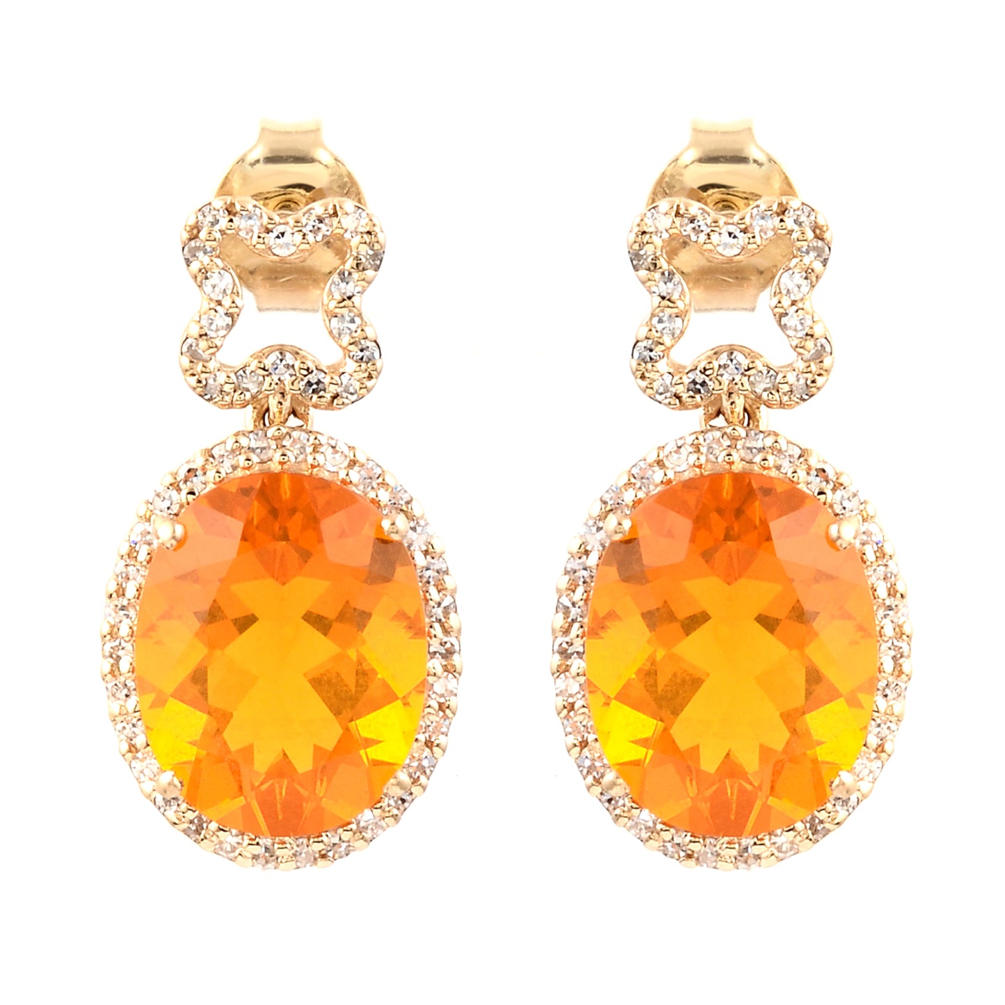 3.72 Ct Oval Mixed Cut Natural Fire Opal 14K Gold Earrings