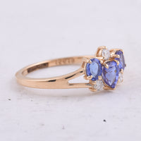 0.89 Ct Pear, Oval Natural Tanzanite 14K Gold Ring