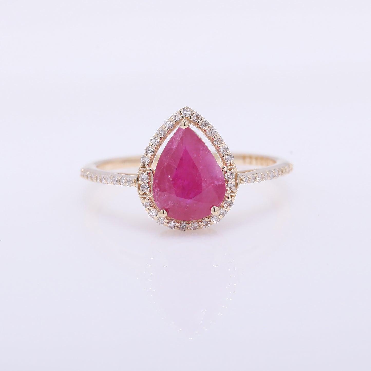 2.05 Ct Pear Mixed Cut Natural Ruby 14K Gold Ring