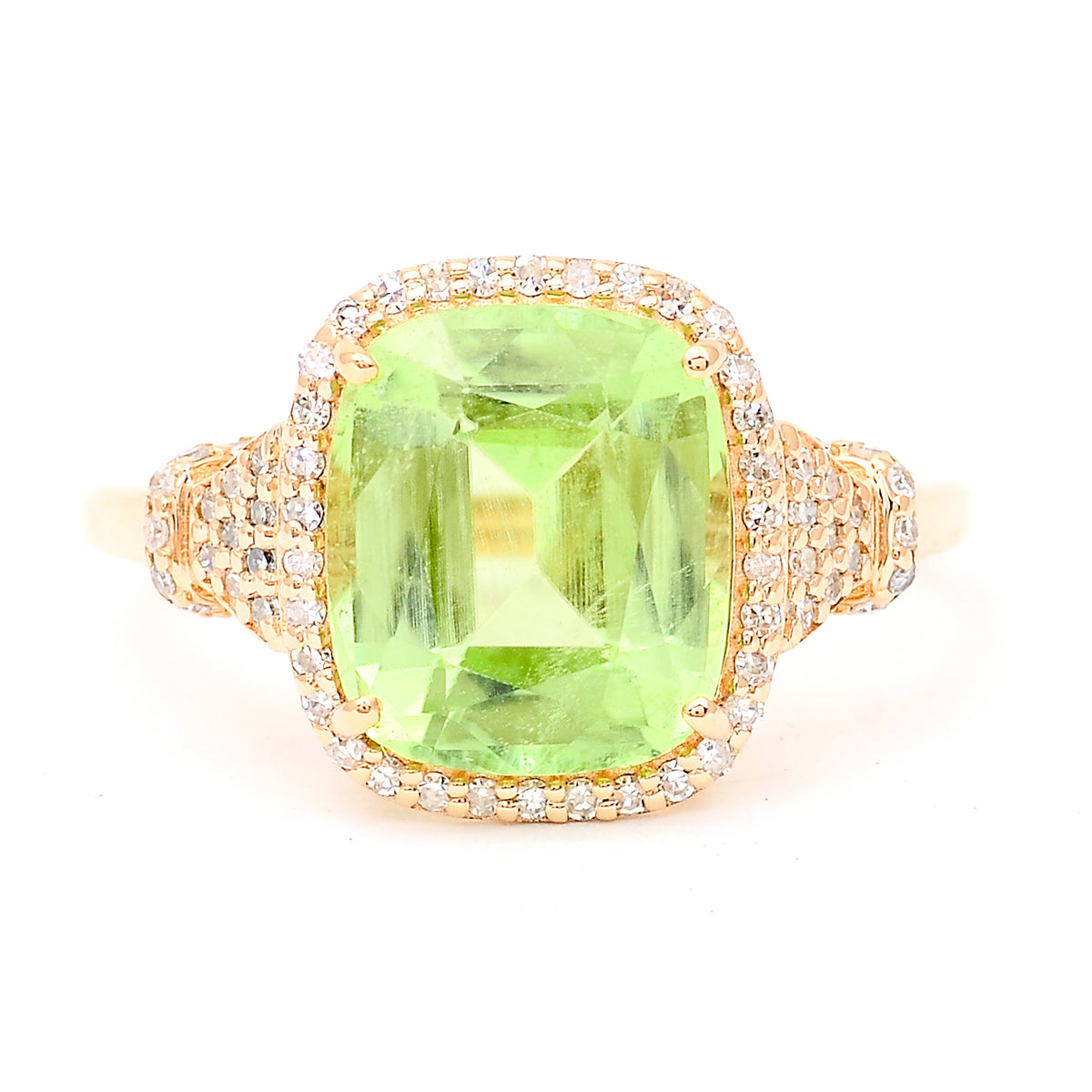 4.05 Ct Cushion Natural Eridot 14K Gold Ring