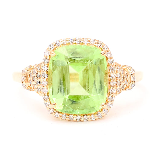 4.05 Ct Cushion Natural Eridot 14K Gold Ring