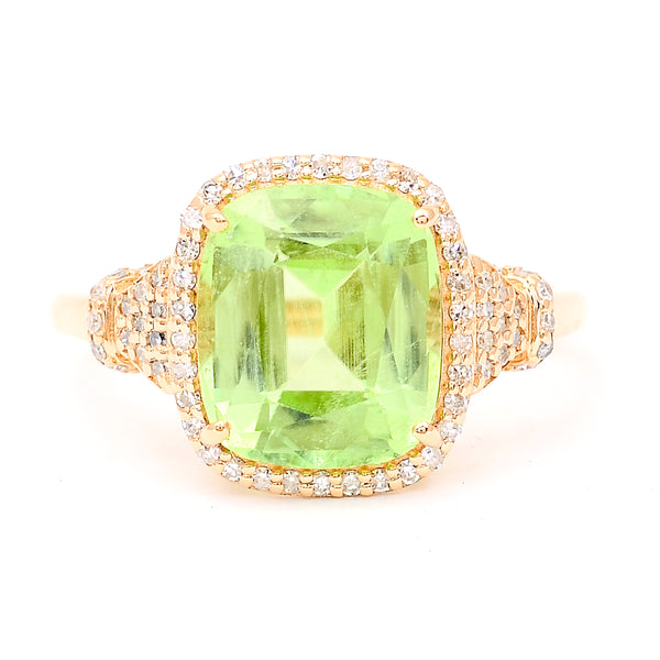 4.05 Ct Cushion Natural Eridot 14K Gold Ring