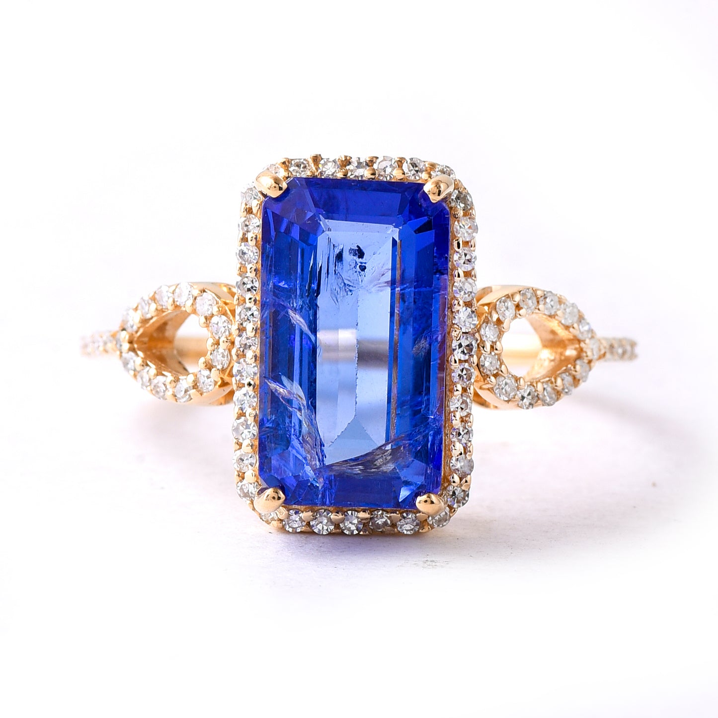 3.87 Ct Octagon Step Cut Natural Tanzanite 14K Gold Ring