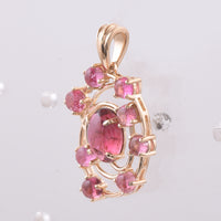 2.60 Ct Oval Cabochon Cut, Round Cabochon Cut Natural Pink Tourmaline 14K Gold Pendant