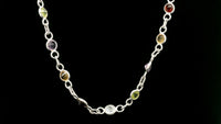 7.77 Ct Round Garnet, Peridot, Blue Topaz, Citrine, Amethyst 925 Sterling Silver Necklace