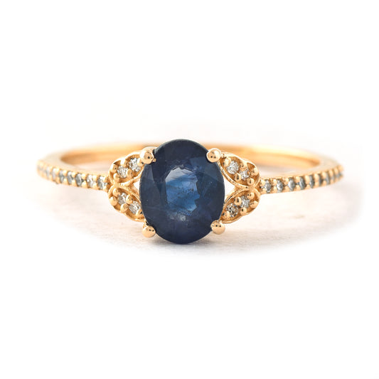 1.40 Ct Oval Mixed Cut Natural Sapphire 14K Gold Ring