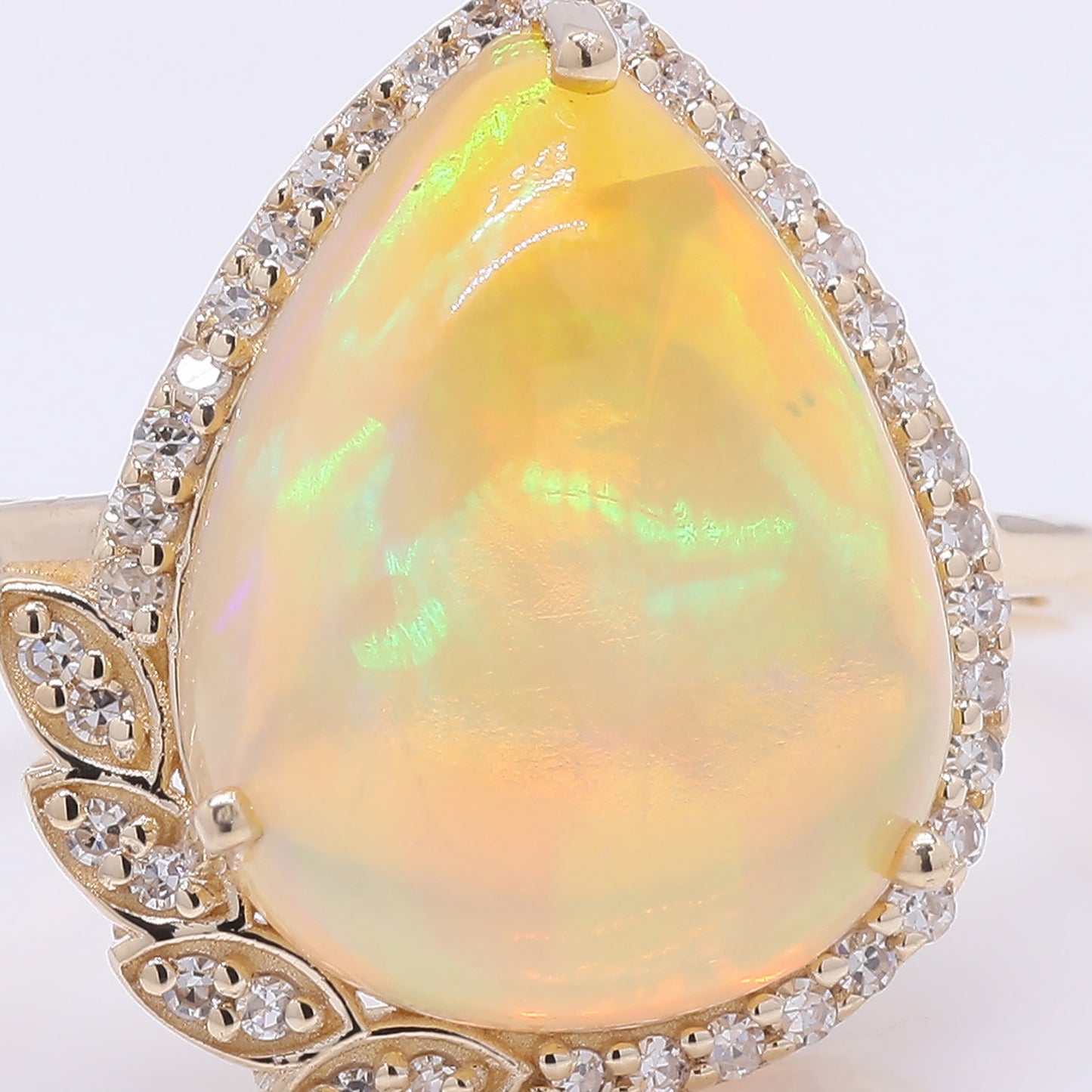 4.22 Ct Pear Cabochon Cut Natural Opal 14K Gold Ring