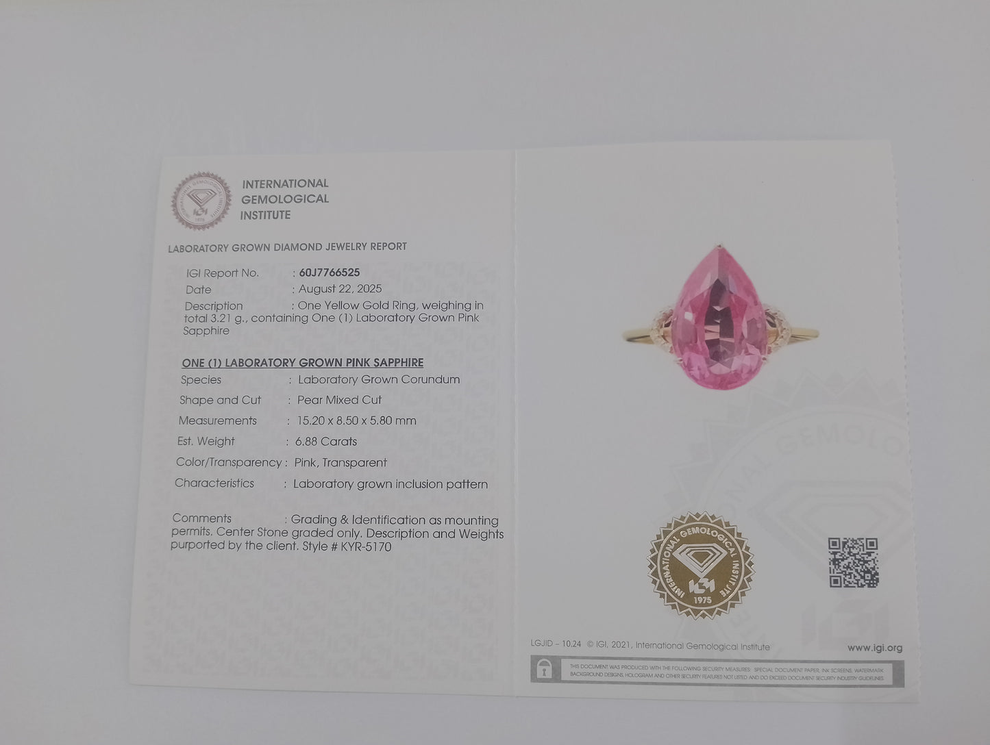 6.92 Ct Pear Mixed Cut Lab Grown Pink Sapphire 14K Gold Ring