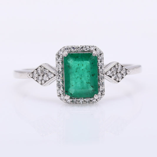 0.98 Ct Octagon Step Cut Natural Emerald 950 Platinum Ring