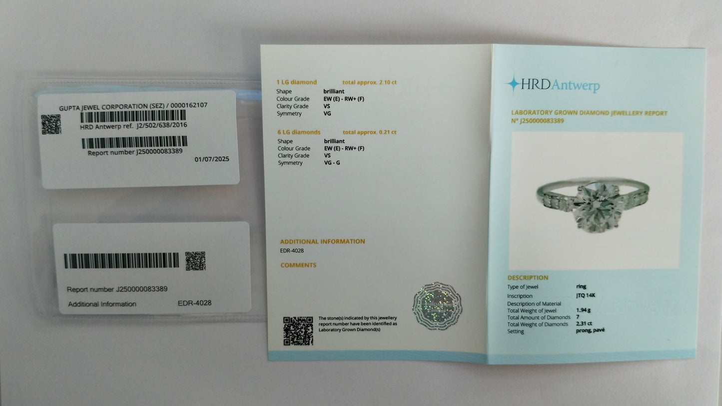 2.31 Carats Lab Grown Diamond 14K Gold Ring
