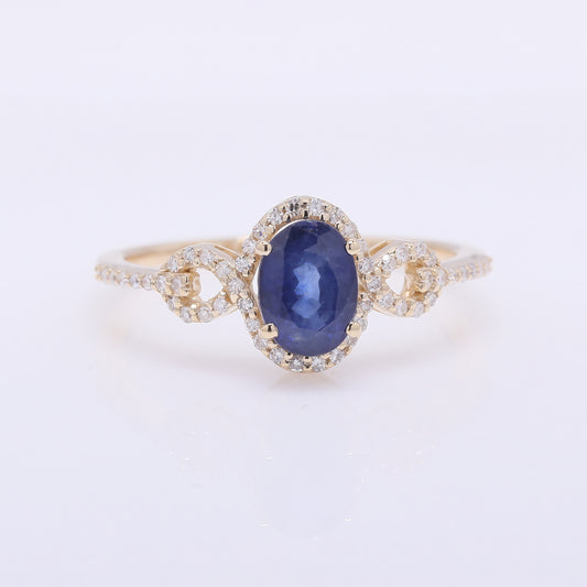 1.36 Ct Oval Mixed Cut Natural Sapphire 14K Gold Ring