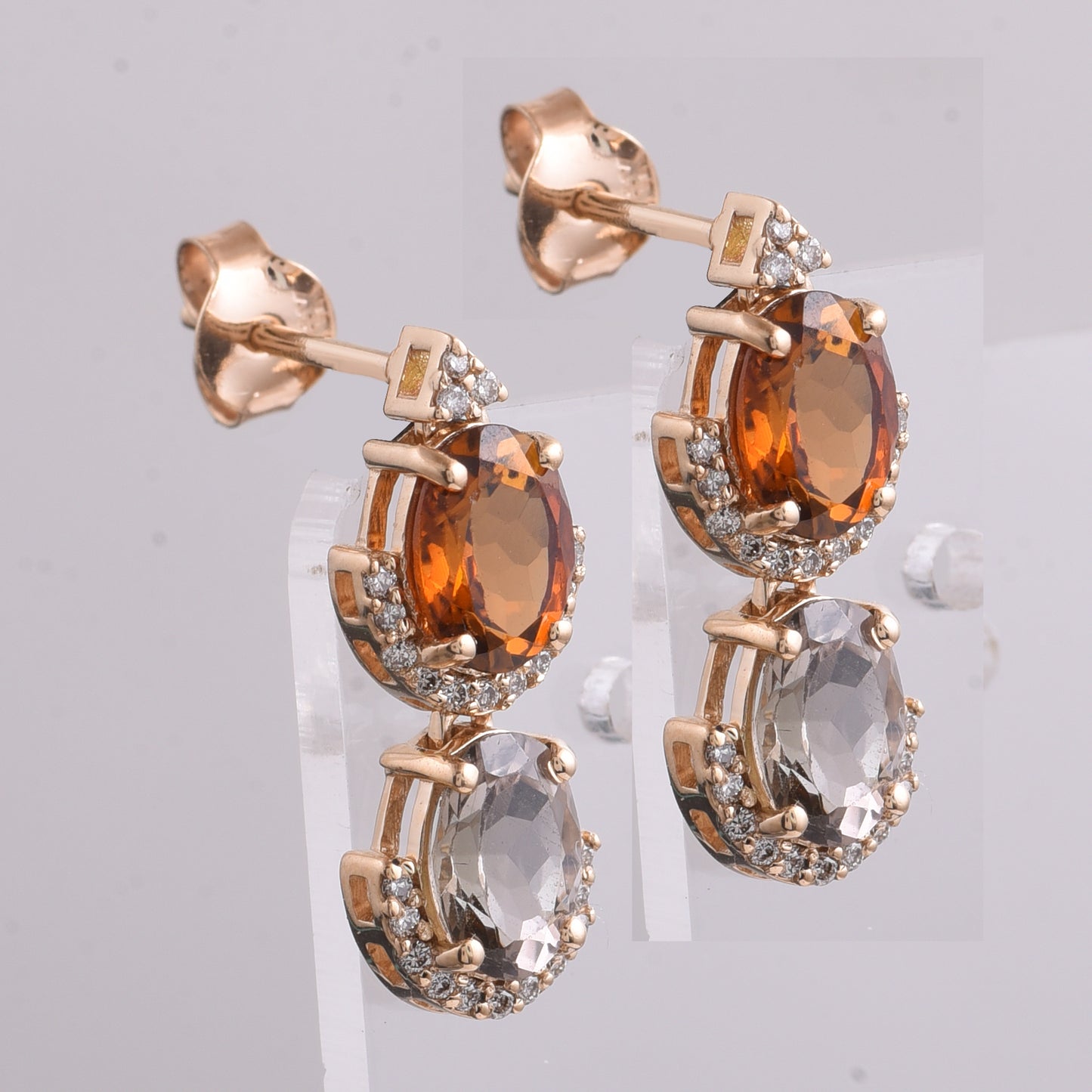 3.15 Ct Oval Mixed Cut Natural Multi-Coloured Tourmaline 14K Gold Earrings