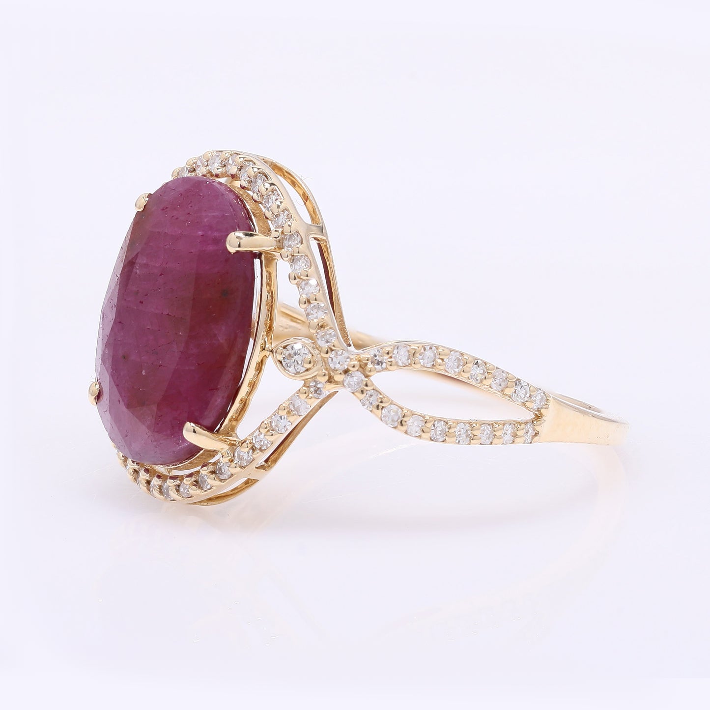 3.91 Ct Oval Mixed Cut Natural Ruby 14K Gold Ring