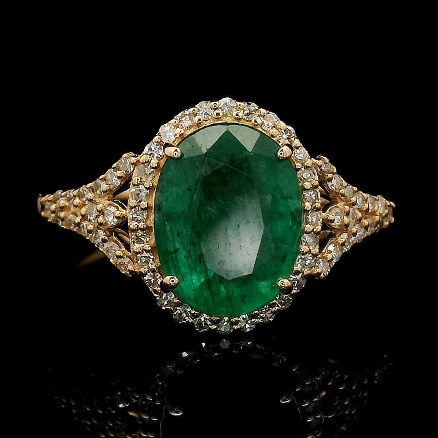 1.86 Ct Oval Mixed Cut Natural Emerald 14K Gold Ring