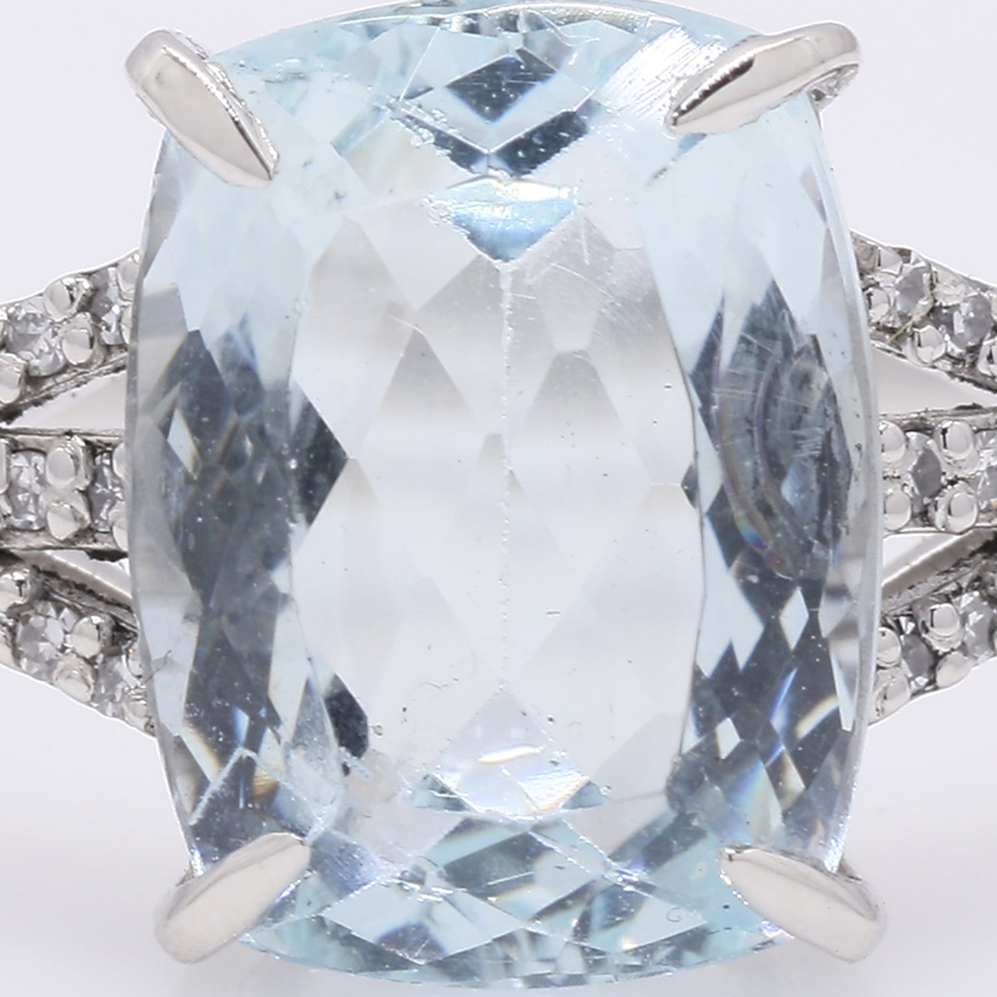 3.49 Ct Cushion Mixed Cut Natural Aquamarine 950 Platinum Ring