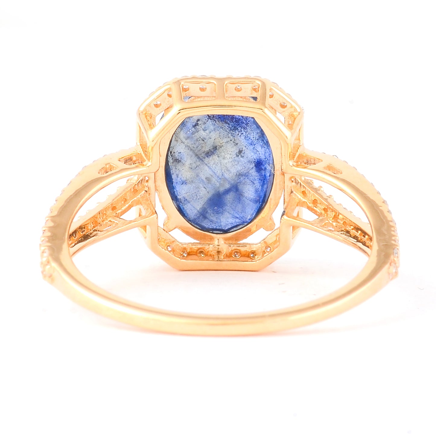 3.11 Ct Oval Mixed Cut Natural Sapphire 14K Gold Ring