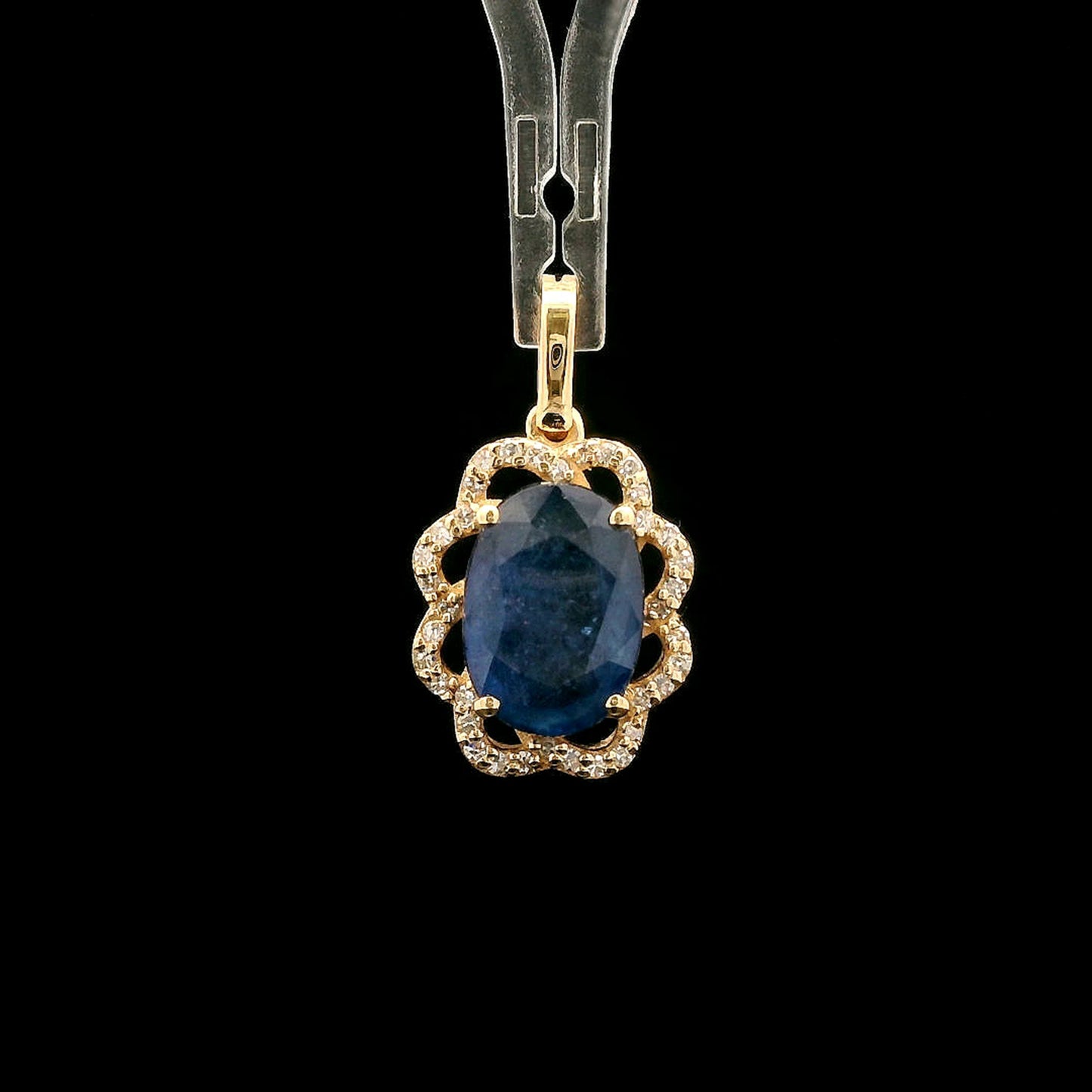 2.43 Ct Oval Mixed Cut Natural Sapphire 14K Gold Pendant