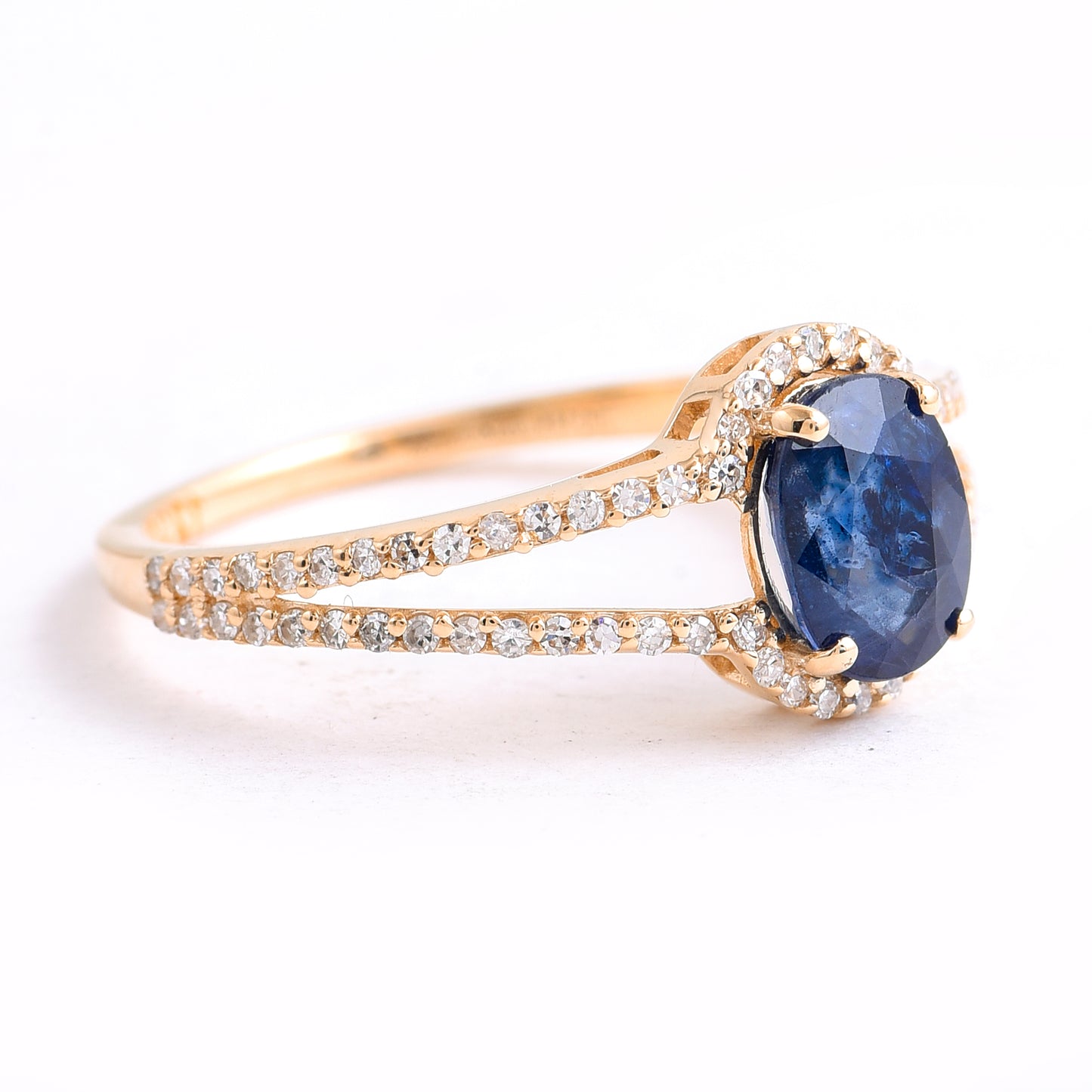 1.48 Ct Oval Mixed Cut Natural Sapphire 14K Gold Ring
