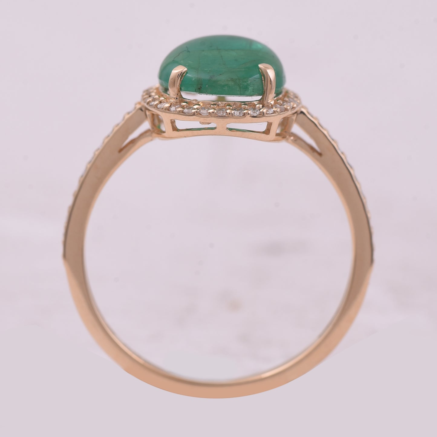 1.96 Ct Oval Cabochon Cut Natural Emerald 14K Gold Ring