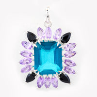 10.41 Ct Octagon Pariba Topaz, Amethyst, Black Spinal 925 Sterling Silver Pendant