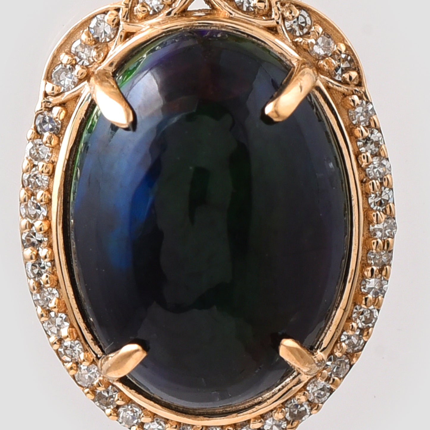 2.94 Ct Oval Cabochon Cut Natural Black Opal 14K Gold Pendant