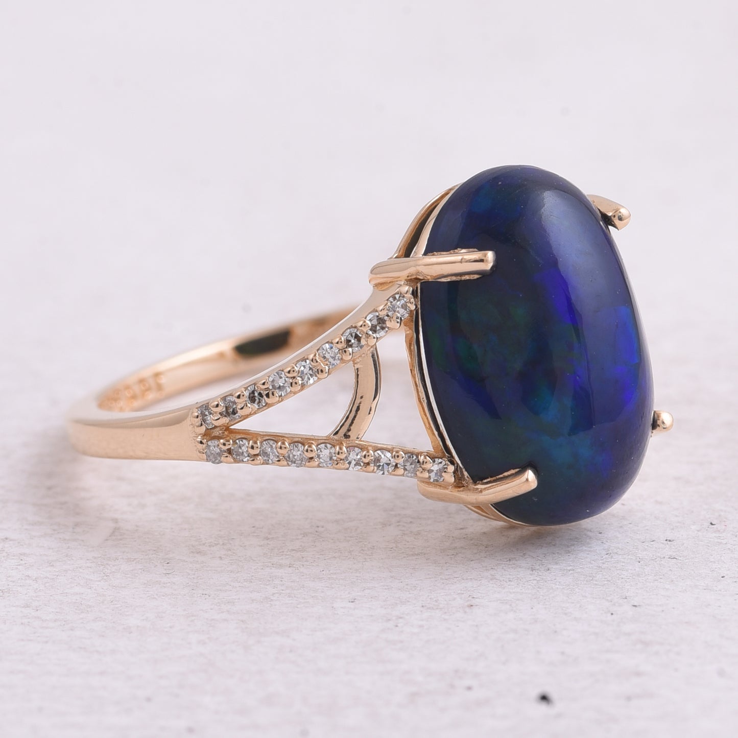 3.19 Ct Oval Cabochon Cut Natural Black Opal 14K Gold Ring