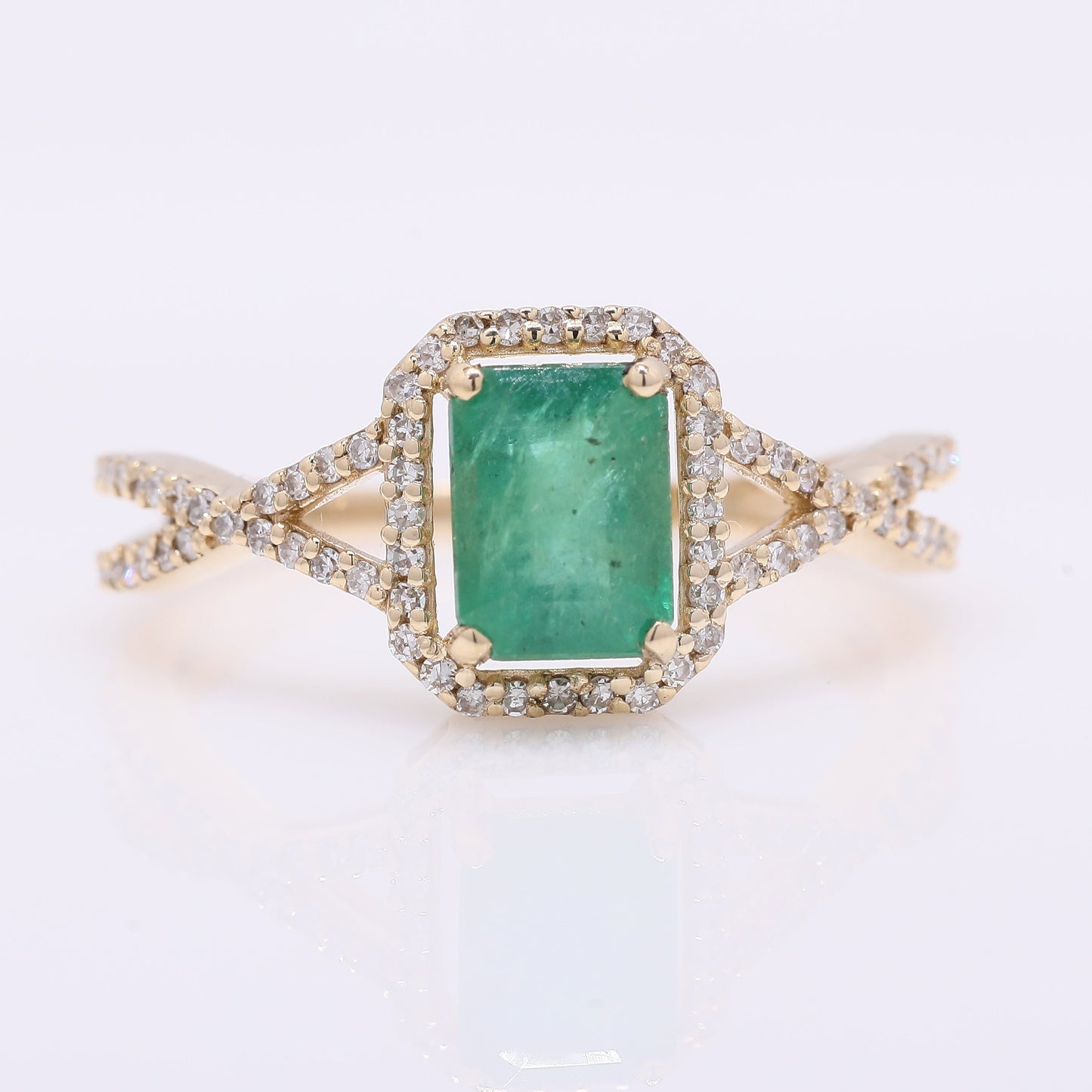 1.31 Ct Octagon Step Cut Natural Emerald 14K Gold Ring