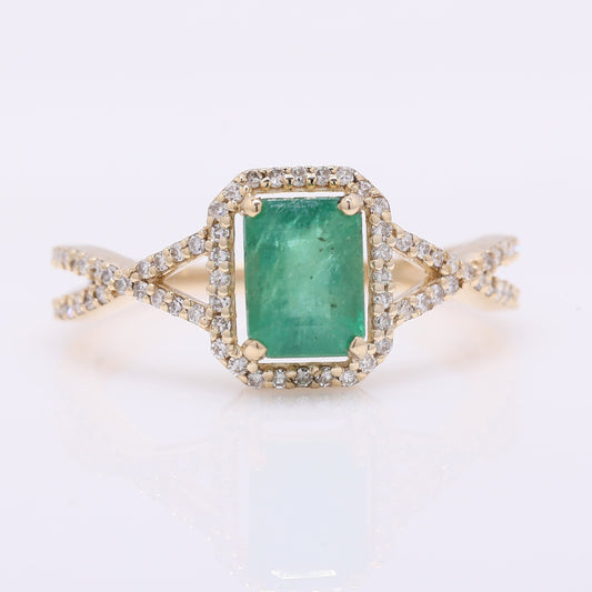 1.31 Ct Octagon Step Cut Natural Emerald 14K Gold Ring
