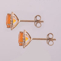 1.34 Ct Round Cabochon Cut Natural Fire Opal 14K Gold Earrings