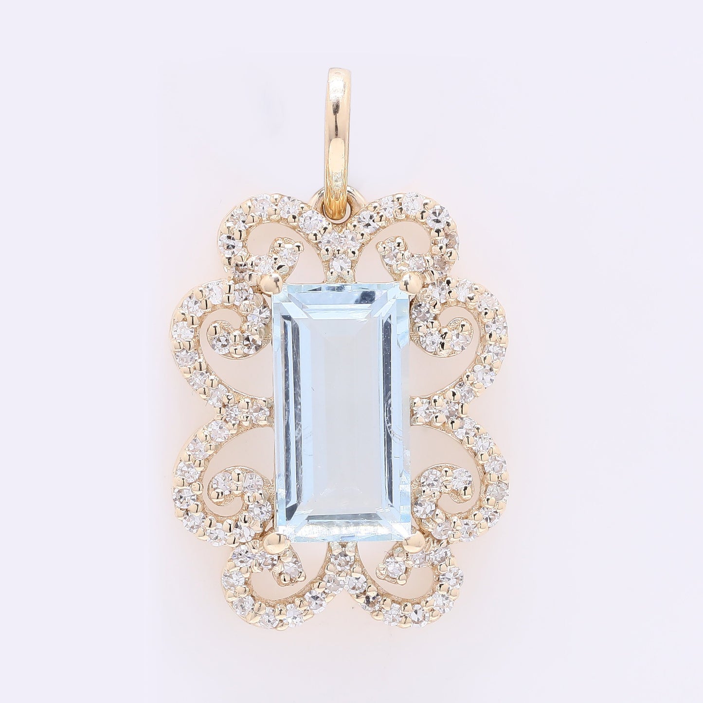 1.88 Ct Rectangle Step Cut Natural Aquamarine 14K Gold Pendant